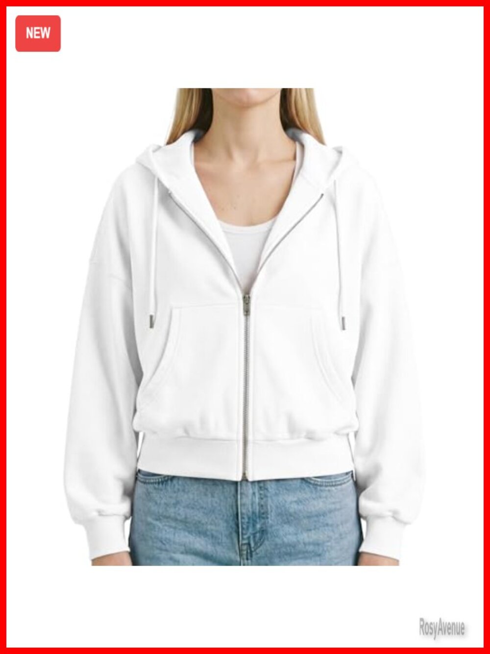 Oversized Cropped Full Zip Hoodie 100% Cotton Kangaroo Pocket